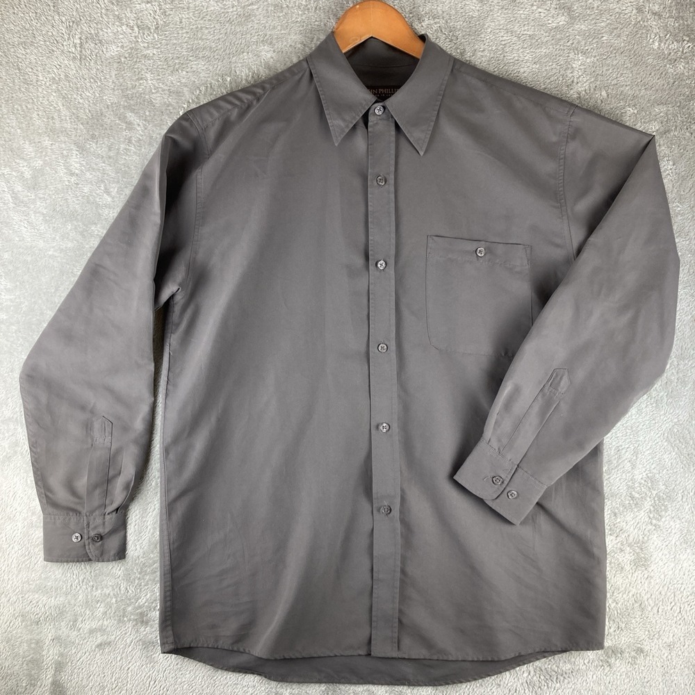 John‎ Phillip Shirt Mens Large Gray Silk Blend Long Sleeve Button Up